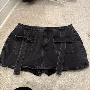 Black denim skort